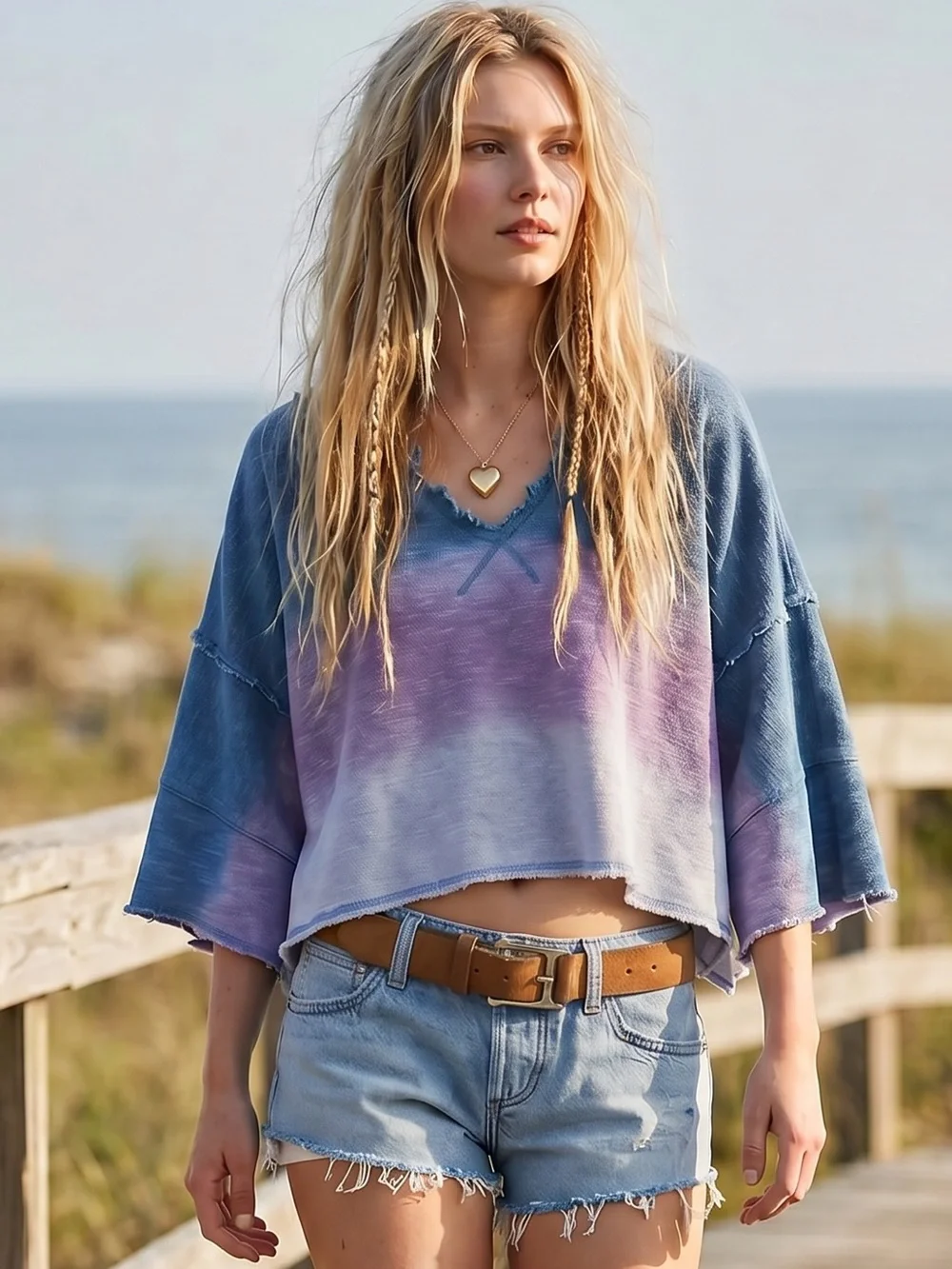 Free People Bohemian Oversized Ombre After Midnight Washed Tee Size Medium NWT